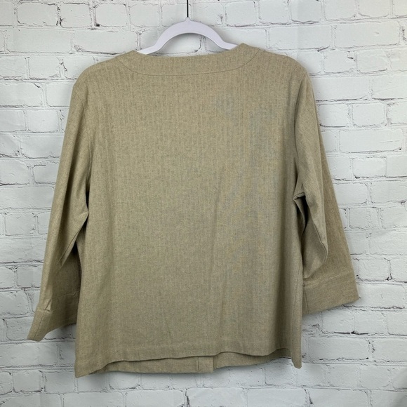 Classic Elements Beige Button Up Floral Embroidered Linen Blend Jacket Medium - Picture 4 of 8